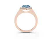 Fancy Blue Heart Cut Diamond Halo Engagement Ring Set in Rose gold with Solitaire Band and Prong Setting