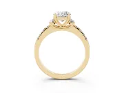 Oval Side Stone Pave Engagement Ring Setting | Paired Round Accents | Yellow Gold