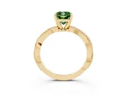 Fancy Green Cushion Cut Diamond Solitaire Ring Set in Yellow gold with Twisted Band and Bead Prong Setting