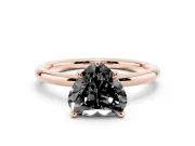 Fancy Black Heart Cut Diamond Solitaire Ring Set in Rose gold with Thin Band and Prong Setting