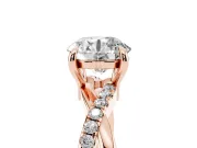 Round Cut Diamond Twist Band Solitaire Set in Rose gold with Pavé Accents and Prong Setting