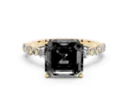 Asscher Cut Pavé Engagement Ring Setting for a Black Center | Alternating Accents | Yellow Gold