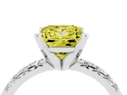 Fancy Yellow Princess Cut Diamond Solitaire Pavé Engagement Ring Set in Platinum with Round Band and Prong Setting