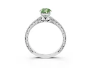 Fancy Green Pear Cut Diamond Solitaire Milgrain Engraved Band Set in Platinum with Prong Setting