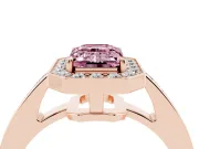 Fancy Pink Emerald Cut Diamond Halo Pavé Engagement Ring Set in Rose gold with Bezel Setting