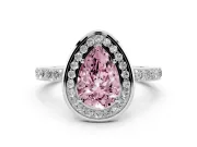 Fancy Pink Pear Cut Diamond Halo Ring Set in Silver with Bezel Frame and Pavé Band