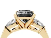 Princess Cut Three-Stone Engagement Ring Setting for a Black Center | Pear Side Stones | Yellow Gold