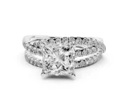 Princess Cut Diamond Solitaire Twist Band Ring Set in Platinum with Pavé Setting and Prong Head