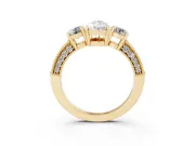 Pear-Shaped Vintage Three Stone Engagement Ring Setting | Graduated Milgrain Pave | Yellow Gold