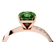 Fancy Green Radiant Cut Diamond Engagement Ring Set in Rose gold with Side Stone Accents and Prong Setting