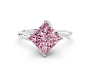 Princess Cut Bypass Solitaire Engagement Ring Setting for a Fancy Pink Lab-Grown Diamond | Plain Band | Sterling Silver