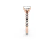 Princess Cut Diamond Solitaire Pavé Engagement Ring Set in Rose gold with Round Band and Prong Setting