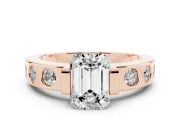 Emerald Cut Tension Style Engagement Ring Setting | Flush Set Accents | Rose Gold
