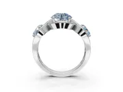 Round Three Stone Halo Engagement Ring Setting for a Fancy Blue Lab-Grown Diamond | Pavé Wave Band | Platinum