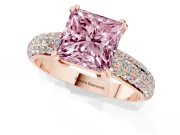 Princess Cut Three Row Pave Engagement Ring Setting for a Fancy Pink Lab-Grown Diamond | Rose Gold