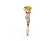 Fancy Yellow Heart Cut Diamond Solitaire Leaf-Inspired Ring Set in Rose gold with Pavé Band and Prong Setting