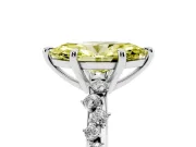 Fancy Yellow Marquise Cut Diamond Solitaire Vine Band Ring Set in Silver with Round Accents and Prong Setting