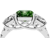 Asscher Cut Three Stone Engagement Ring Setting for a Fancy Green Lab-Grown Diamond | Accented Shoulders | Platinum