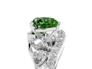 Fancy Green Heart Cut Diamond Halo Ring Set in White gold with Marquise and Pavé Band in Prong Setting