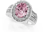 Fancy Pink Oval Cut Diamond Scalloped Halo Ring Set in Silver with Pavé Split Shank