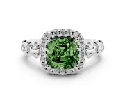Cushion Cut Leaf Halo Engagement Ring Setting for a Fancy Green Lab-Grown Diamond | Bezel Accents | Platinum