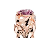 Heart-Shaped Leaf Bypass Engagement Ring Setting for a Fancy Pink Lab-Grown Diamond | Rose Gold