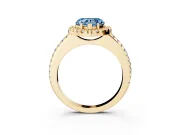 Heart-Shaped Pave Halo Engagement Ring Setting for a Fancy Blue Lab-Grown Diamond | Pave Band | Yellow Gold