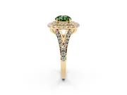 Round Halo Split Shank Engagement Ring Setting for a Fancy Green Lab-Grown Diamond | Pavé Strands | Yellow Gold