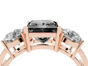 Princess Cut Three Stone Engagement Ring Setting for a Black Center | Round Side Stones | Rose Gold