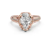 Pear Cut Diamond Pavé Split Shank Solitaire Ring Set in Rose gold with Prong Setting