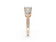 Princess Cut Three Stone Engagement Ring Setting | Tapered Pave Band | Rose Gold
