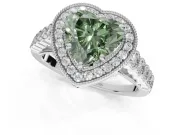 Fancy Green Heart-Shaped Lab-Grown Diamond Milgrain Halo Solitaire Ring Set in Sterling Silver with Bezel Set Side Stones and Pavé Band