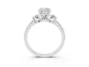 Cushion Cut Three Stone Pavé Engagement Ring Setting | Round Side Stones | White Gold