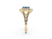 Emerald Cut Halo Split Shank Engagement Ring Setting for a Fancy Blue Lab-Grown Diamond | Pavé Strands | Yellow Gold