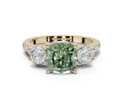 Cushion Cut Three-Stone Engagement Ring Setting for a Fancy Green Lab-Grown Diamond | Yellow Gold