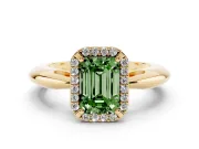 Emerald Cut Halo Engagement Ring Setting for a Fancy Green Lab-Grown Diamond | Plain Tapered Band | Yellow Gold