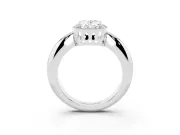 Oval Cut Diamond Halo Engagement Ring Set in White gold with Plain Split Shank and Prong Setting