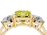 Princess Cut Three Stone Engagement Ring Setting for a Fancy Yellow Lab-Grown Diamond | Wide Plain Band | Yellow Gold