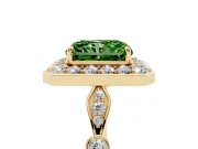 Radiant Cut Halo Engagement Ring Setting for a Fancy Green Lab-Grown Diamond | Bezel Station Shoulders | Yellow Gold