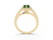 Cushion Cut Halo Engagement Ring Setting for a Fancy Green Lab-Grown Diamond | V-Split Pavé Band | Yellow Gold
