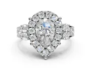 Pear-Shaped Halo Side Cluster Engagement Ring Setting | Graduated Channel Band | White Gold