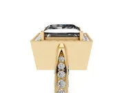 Princess Cut Milgrain Halo Engagement Ring Setting for a Black Center | Side Stones | Yellow Gold