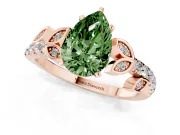 Fancy Green Pear Cut Diamond Solitaire Leaf-Inspired Ring Set in Rose gold with Pavé Band and Prong Setting