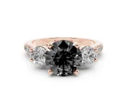 Fancy Black Three-Stone Round Cut Diamond Pavé Band Ring Set in Rose gold with Prong-Set Trio