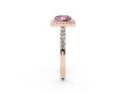 Fancy Pink Princess Cut Diamond Halo Pavé Solitaire Ring Set in Rose gold with Prong-Set Center Stone