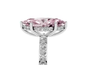 Fancy Pink Marquise Cut Diamond Pavé Band Ring Set in Platinum with Prong-Set Center Stone