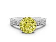 Round Vintage Hidden Halo Engagement Ring Setting for a Fancy Yellow Lab-Grown Diamond | Milgrain Pave Band | Platinum