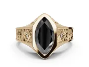 Marquise Vintage Bezel Engagement Ring Setting for a Black Center | Engraved Band | Yellow Gold