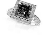 Princess Cut Vintage Milgrain Halo Engagement Ring Setting for a Black Center | Side Stones and Pavé | Sterling Silver