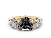 Heart-Shaped Three Stone Engagement Ring Setting for a Black Center | Matching Side Stones | Yellow Gold